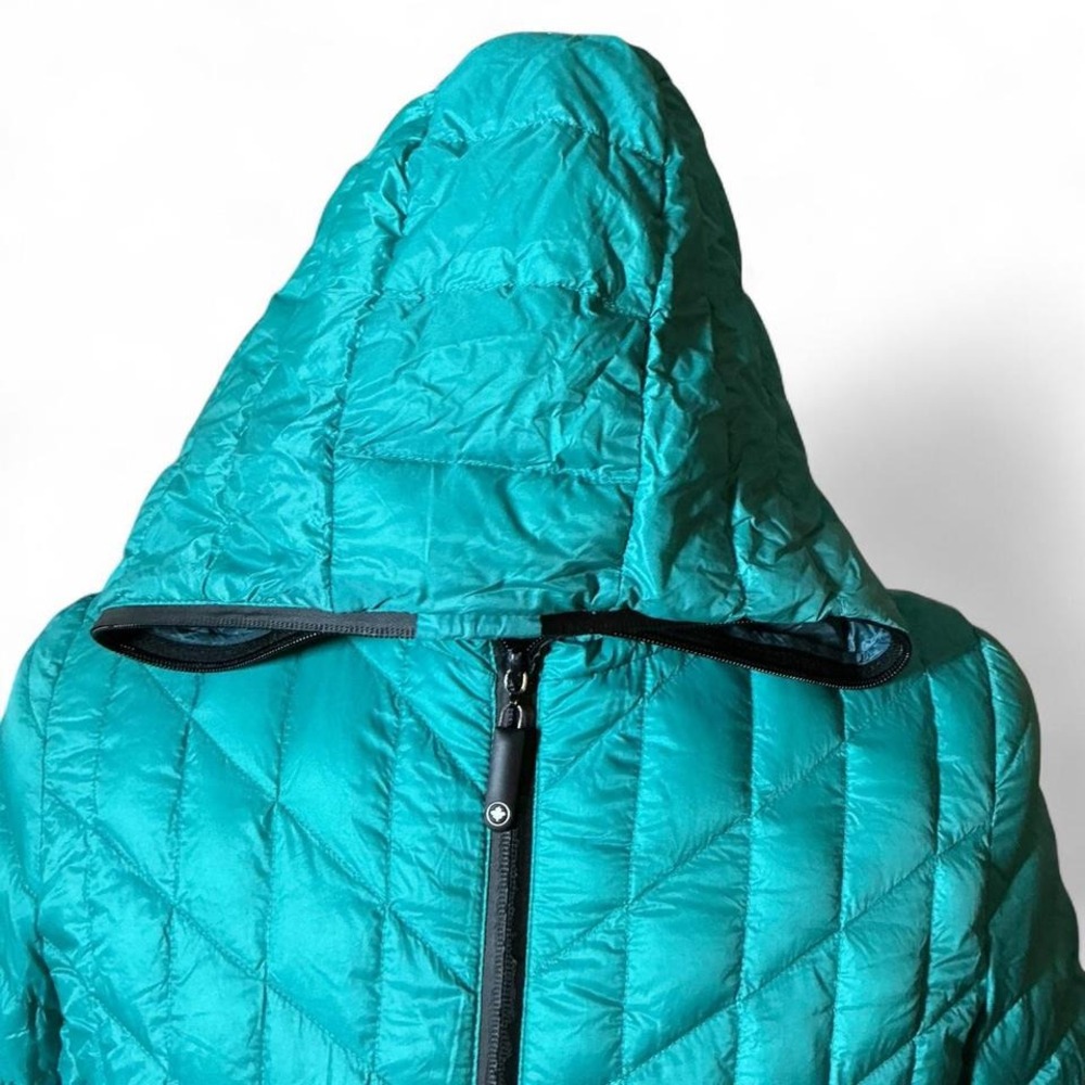 Turquoise Quilted Hooded Puffer Jacket Zip Front Lightweight Casual Outerwear - Picture 3 of 8
